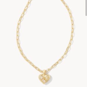 Kendra Scott Gold Penny Heart Necklace in White Crystal